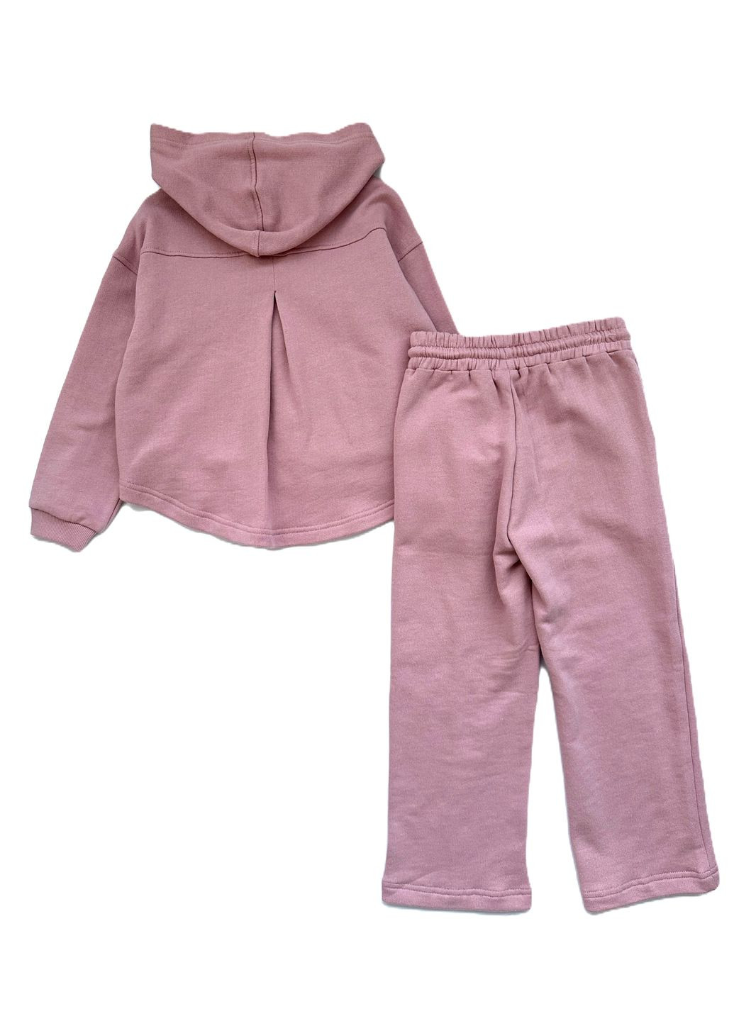 Темно-рожевий демісезонний костюм трикотажний для дівчинки худі на блискавці з серцем+широкі штани-палаццо пудровий (італія) брючний Y-Clu