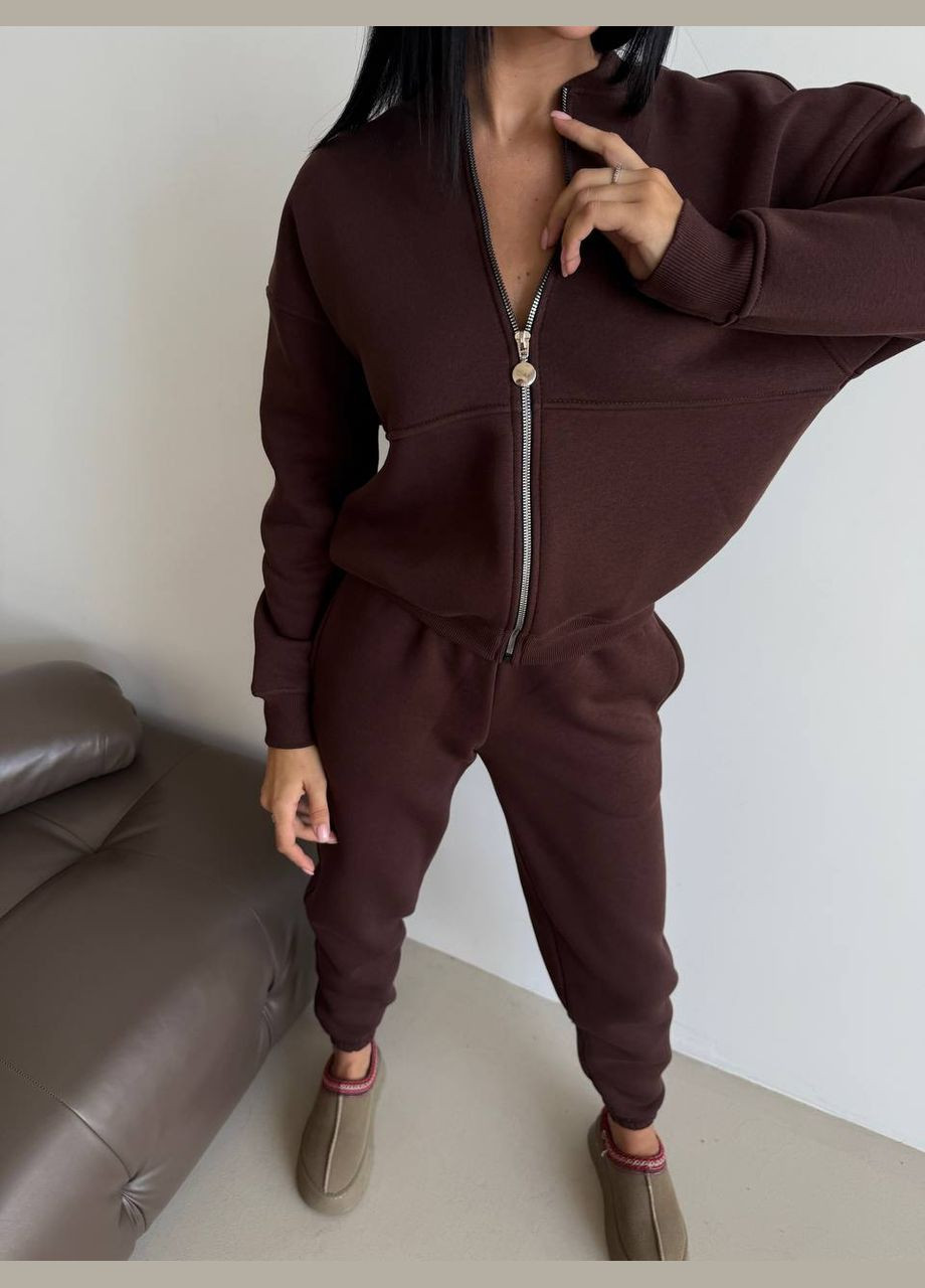 Женский качественный спортивный теплый костюм: кофта бомбер на молнии и брюки джогеры с утеплением No Brand (316094554)