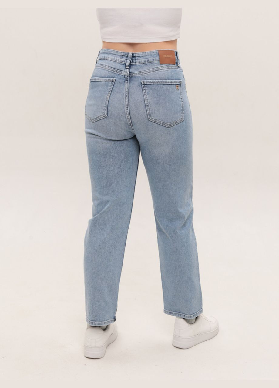 Джинсы женские голубые прямые МОМ со стрейчем Мom regular Cracpot - (329694165)