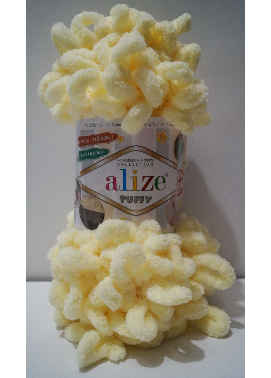 Пряжа для вязания пальцами велюровая плюшевая крупные петли PUFFY Пуффи № 13 - светлый Alize (365829939)