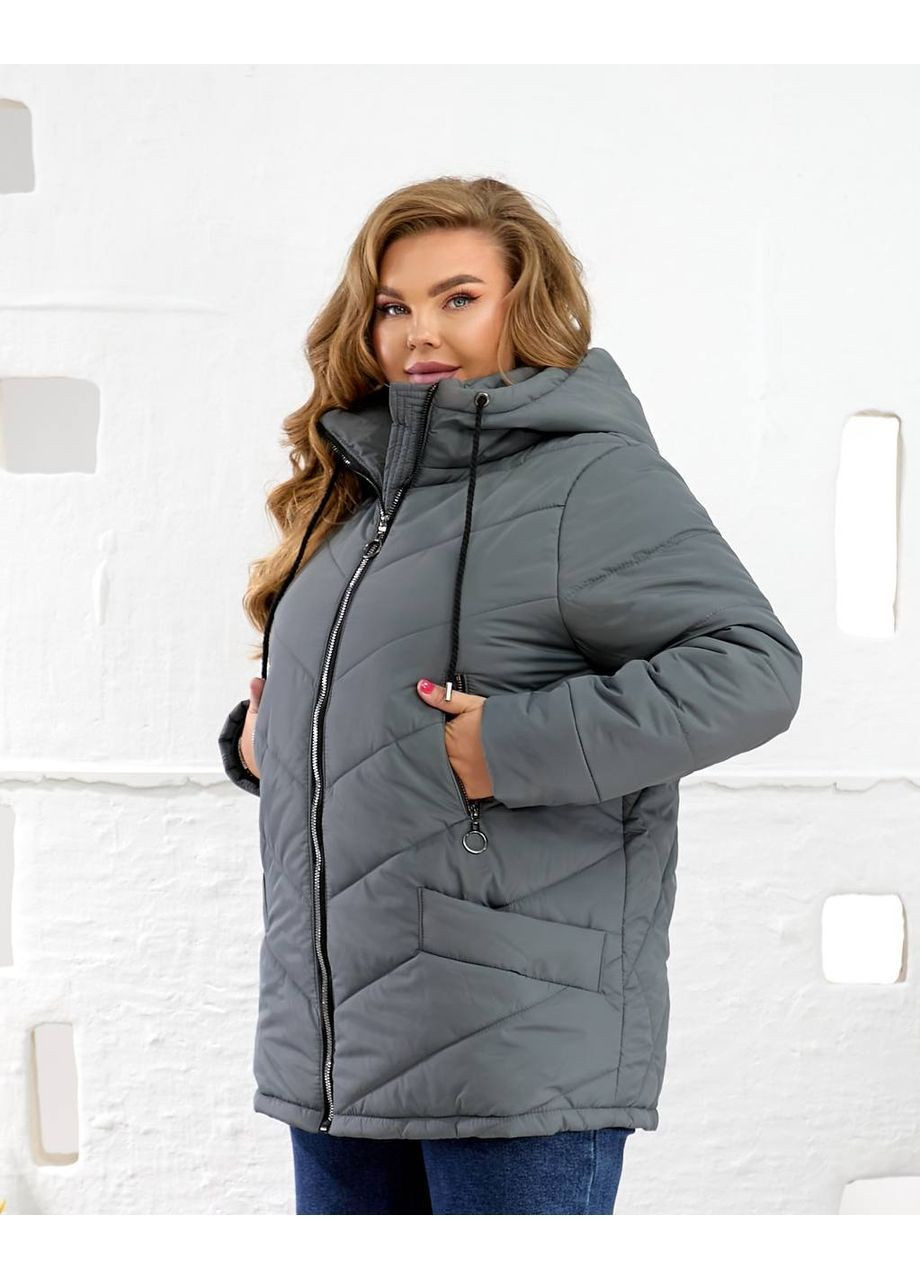 Графітова зимня жіноча зимова куртка з капюшоном подовжена No Brand