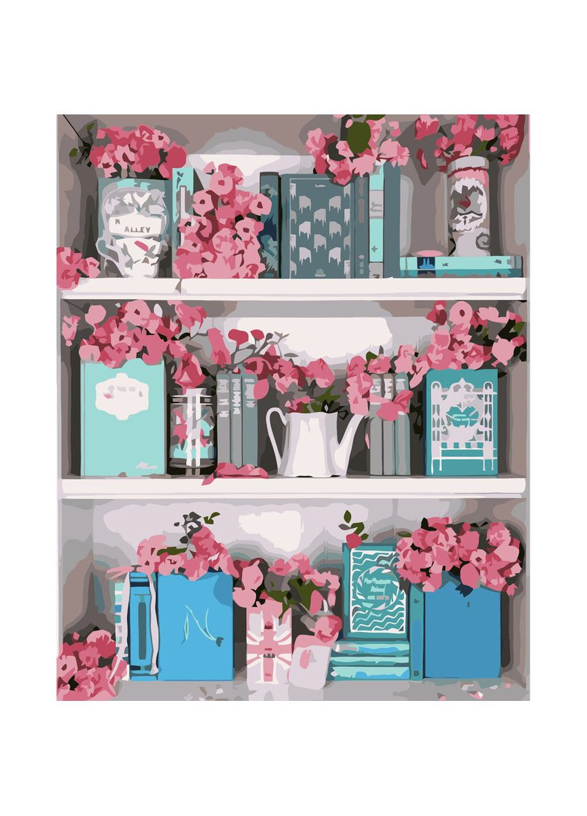 Картина по номерам ПРЕМИУМ Полочка с цветами с лаком размером 40х50 см VA-3679 Strateg (362501088)