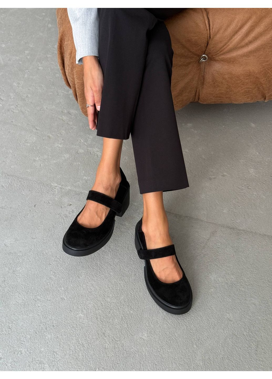 No Brand Туфли на липучке из натуральной замши черный з, — (353966477)