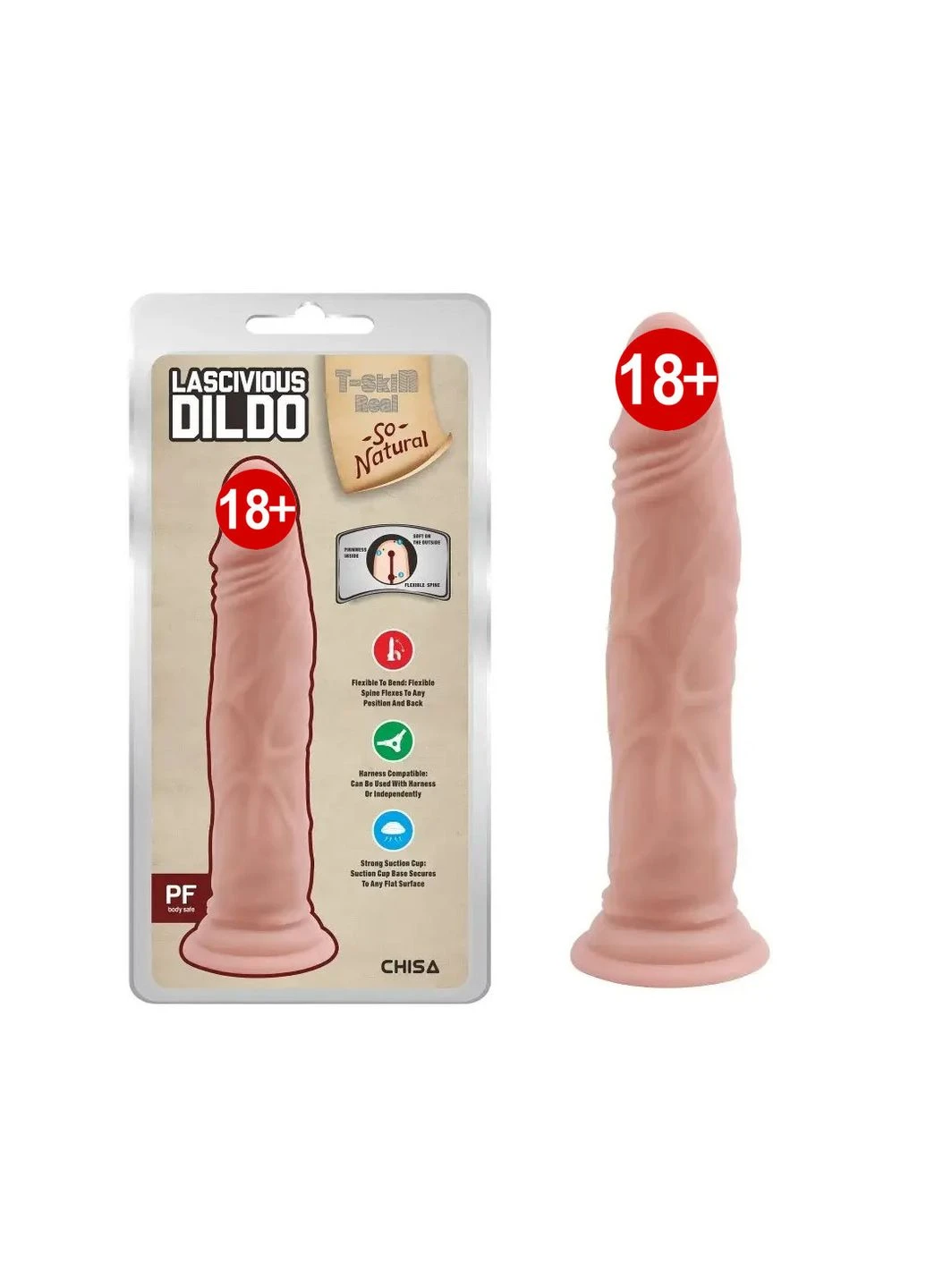 Фалоімітатор на присосці з хребтом Lascivious Dildo Flesh Chisa (303888764)
