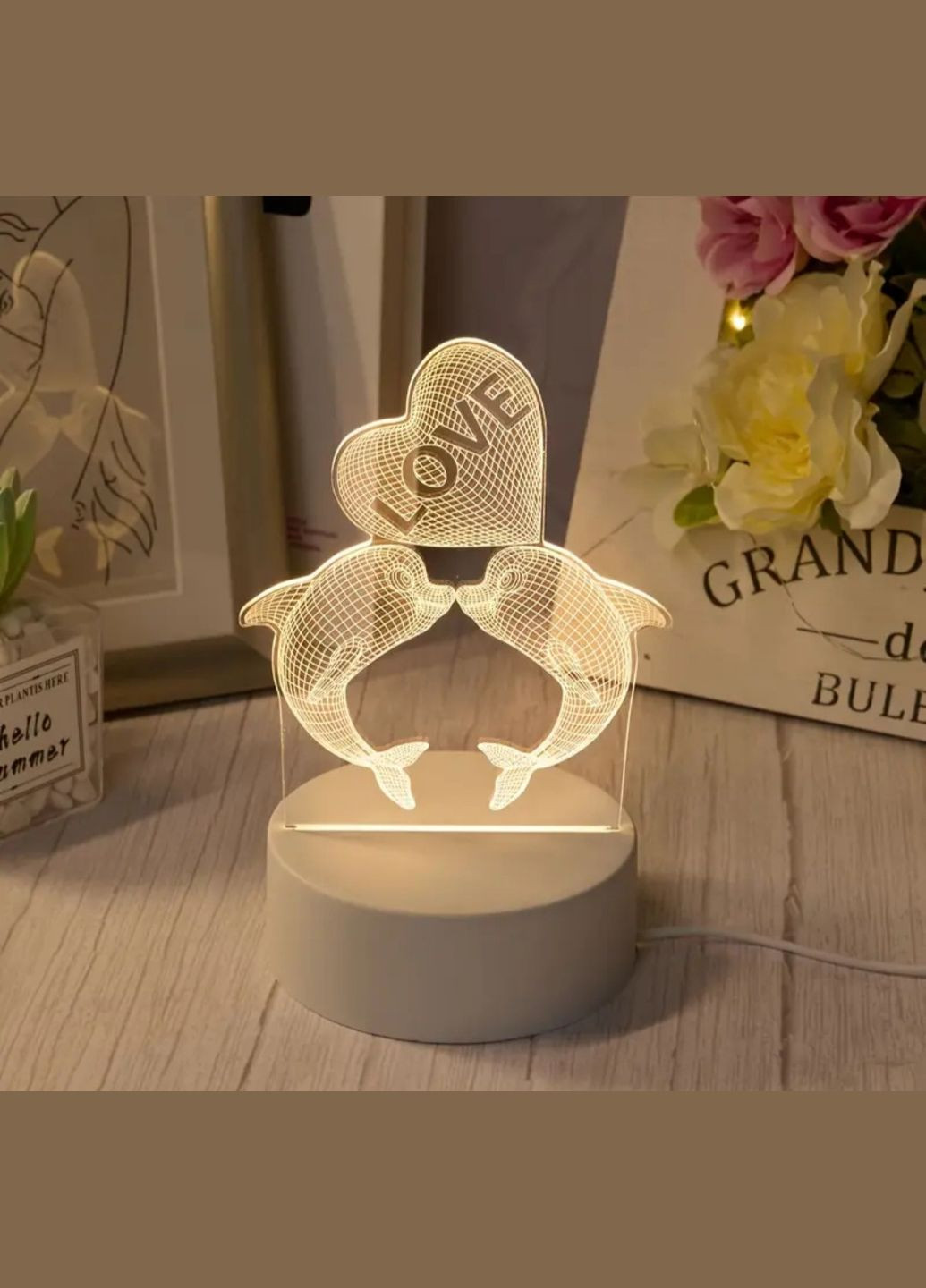 Нічник 3D LED "Кохання дельфінів" – лампа з підсвіткою LOVE No Brand (350349761)