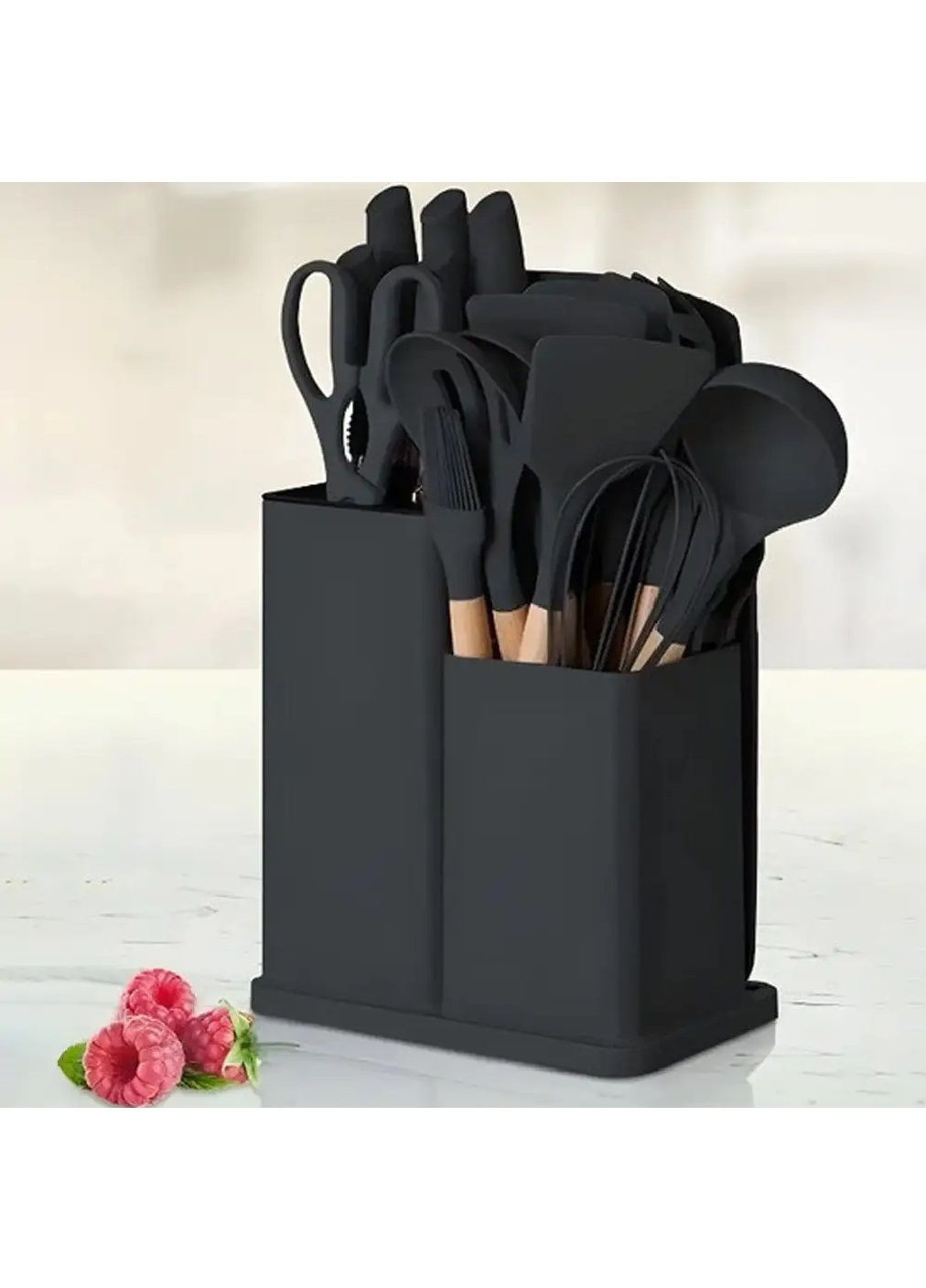 Настольный комплект кухонных принадлежностей с подставкой разделочной доской 19 предметов (480890-Prob) Черный Unbranded (347067435)