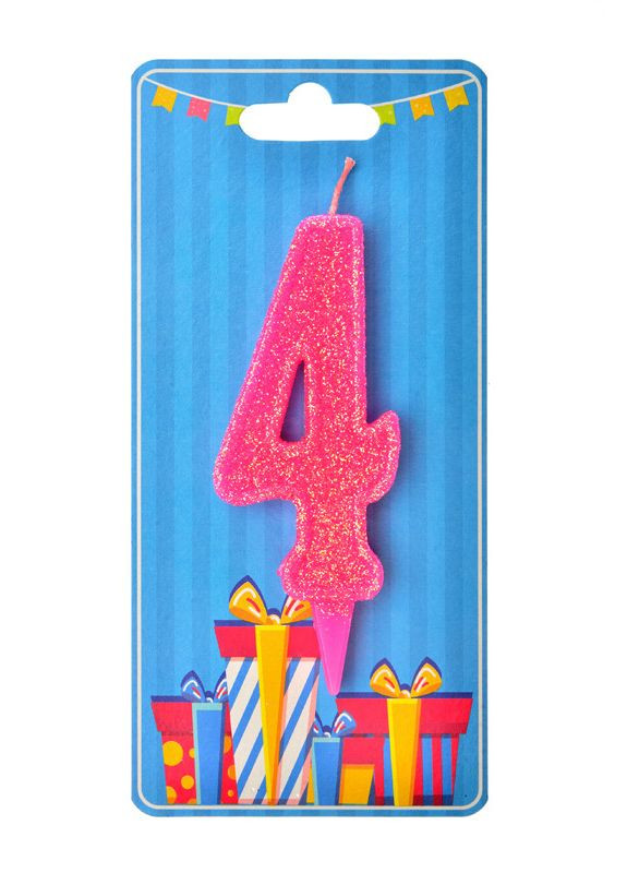Свеча цифра 4 розовый блеск No Brand (302312955)