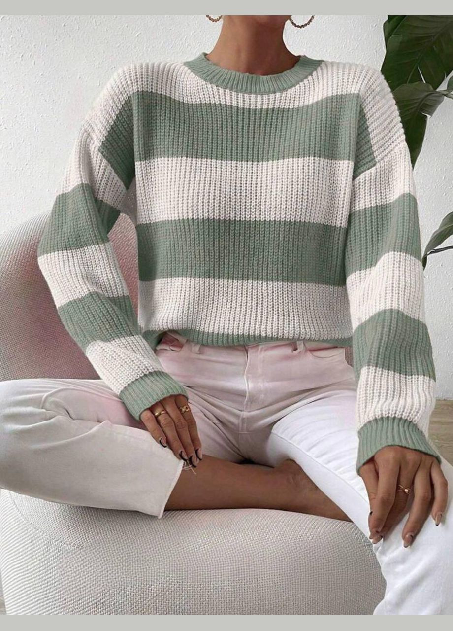 Оливковий светр в полоску ao152 No Brand