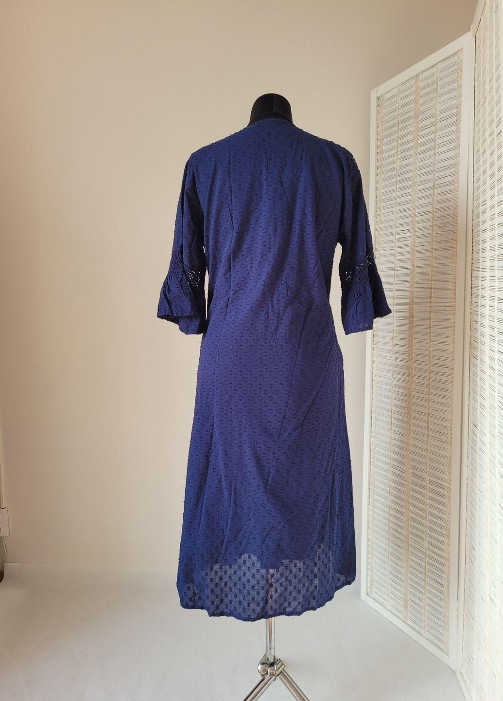 Темно-синя святковий, домашній, пляжна, повсякденний, кежуал, вечірня жіноча літня сукня з декорованої тканини та з мереживом з пишною спідницею No Brand однотонна