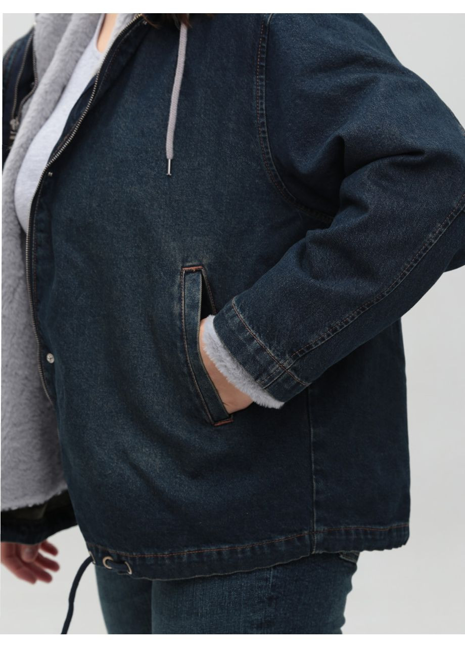 Темно-синяя зимняя куртка женская джинсовая с мехом внутри синяя большой размер Whitney Вільна