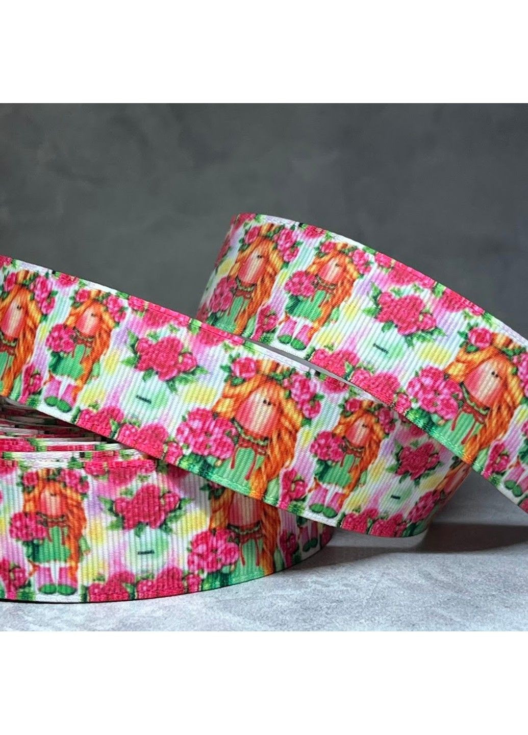 Репсовая лента 2,5 см Кукла Тильда (розово-салатовый микс), арт 010607, 1 метр No Brand (315723624)