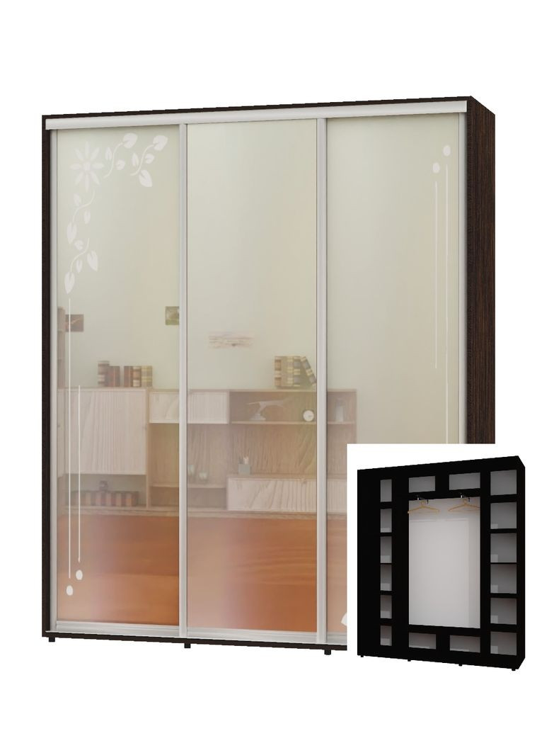 Шафа-купе тридверна 210*45*240 Венге магія 2 Дзеркала з піскострумним малюнком/Дзеркало ШК-05 Алекса (360477788)