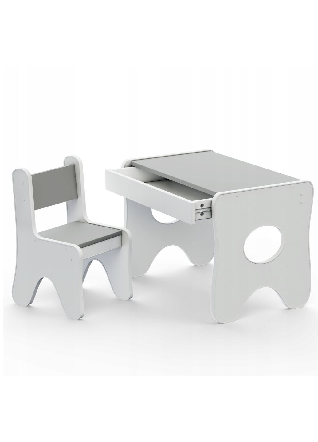 Набір дитячих меблів столик з ящиком та стільчик 70×45×51, стіл та стілець для дітей, білий з сірим No Brand (361259119)