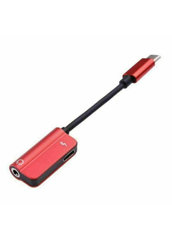Переходник сплиттер 2 в 1 USB-C Type C в 3.5mm Jack AUX Audio адаптер для зарядки и прослушивания музыки (red) China (366874406)
