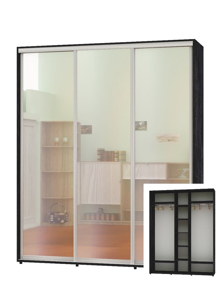 Шафа-купе тридверна 200*60*220 Бетон темний 3 двері Дзеркало ШК-04 Алекса (360466197)