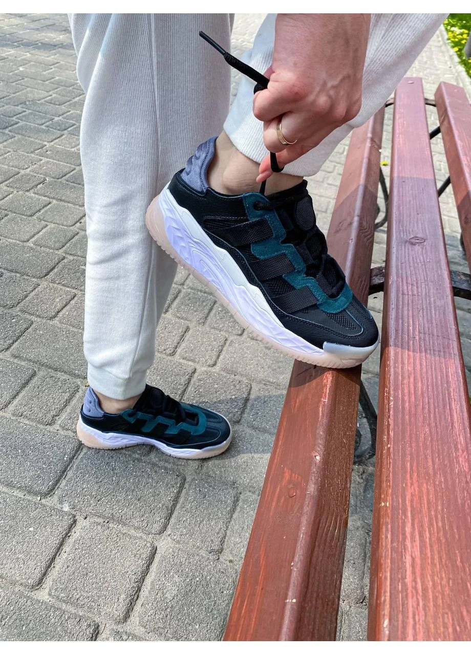Белые летние кроссовки adidas niteball white black green адидас найтбол No Brand