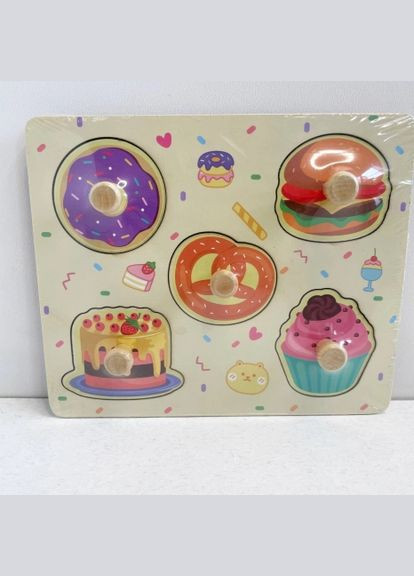 Дерев'яні пазли вкладиші С 73250 Солодощі, з малюнком під вкладишем Fun Game (338851398)