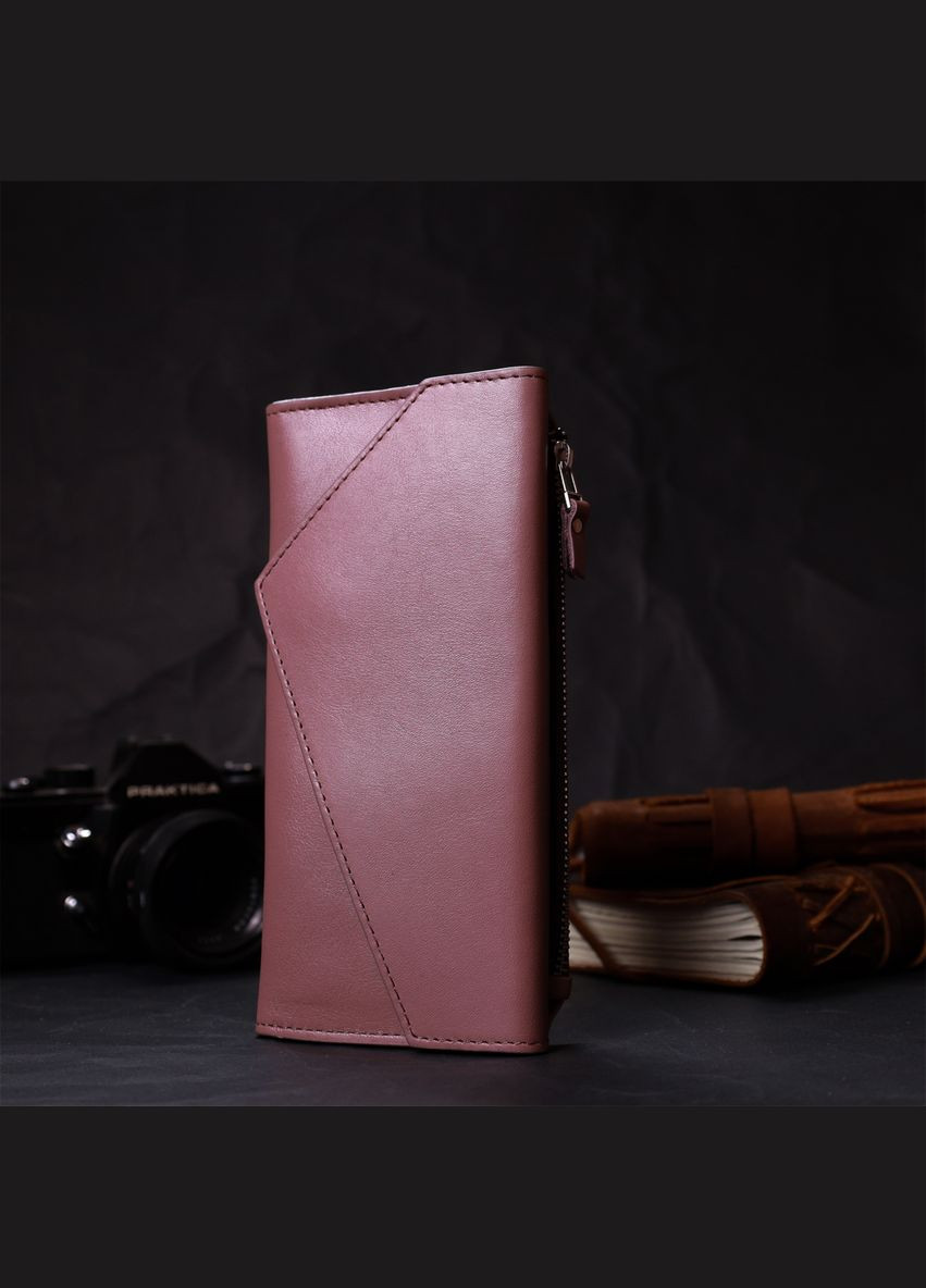 Якісний гаманець із монетницею зовні з натуральної шкіри пудровий 11648 Grande Pelle (329198270)