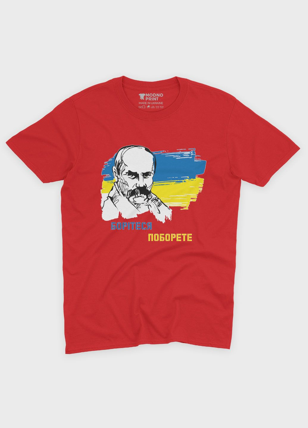 Красная летняя женская футболка с патриотическим принтом тарас шевченко (ts001-4-sre-005-1-101-f) Modno