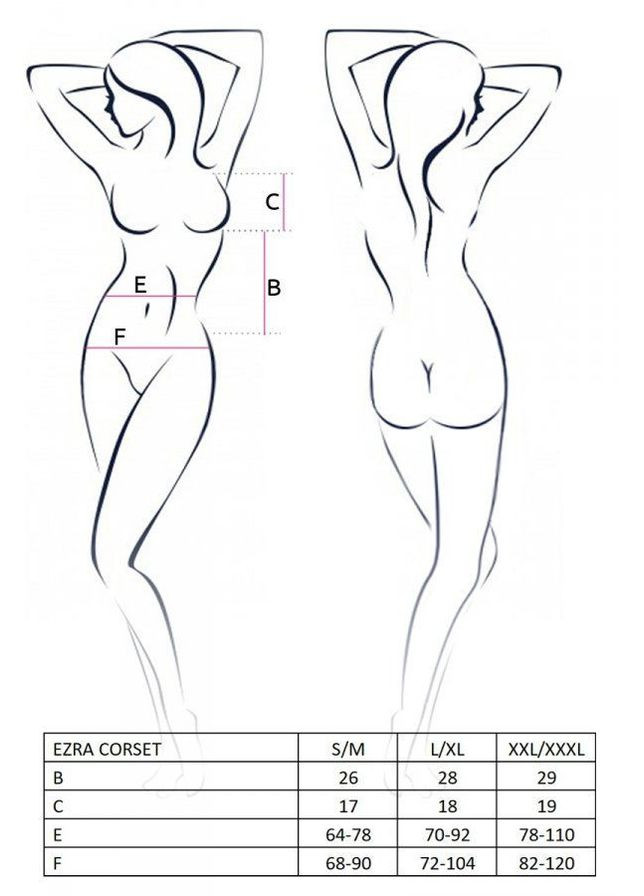 Корсет з декольте ERZA CORSET black S – M, пажі, трусики, напівпрозорій Passion (297587342)