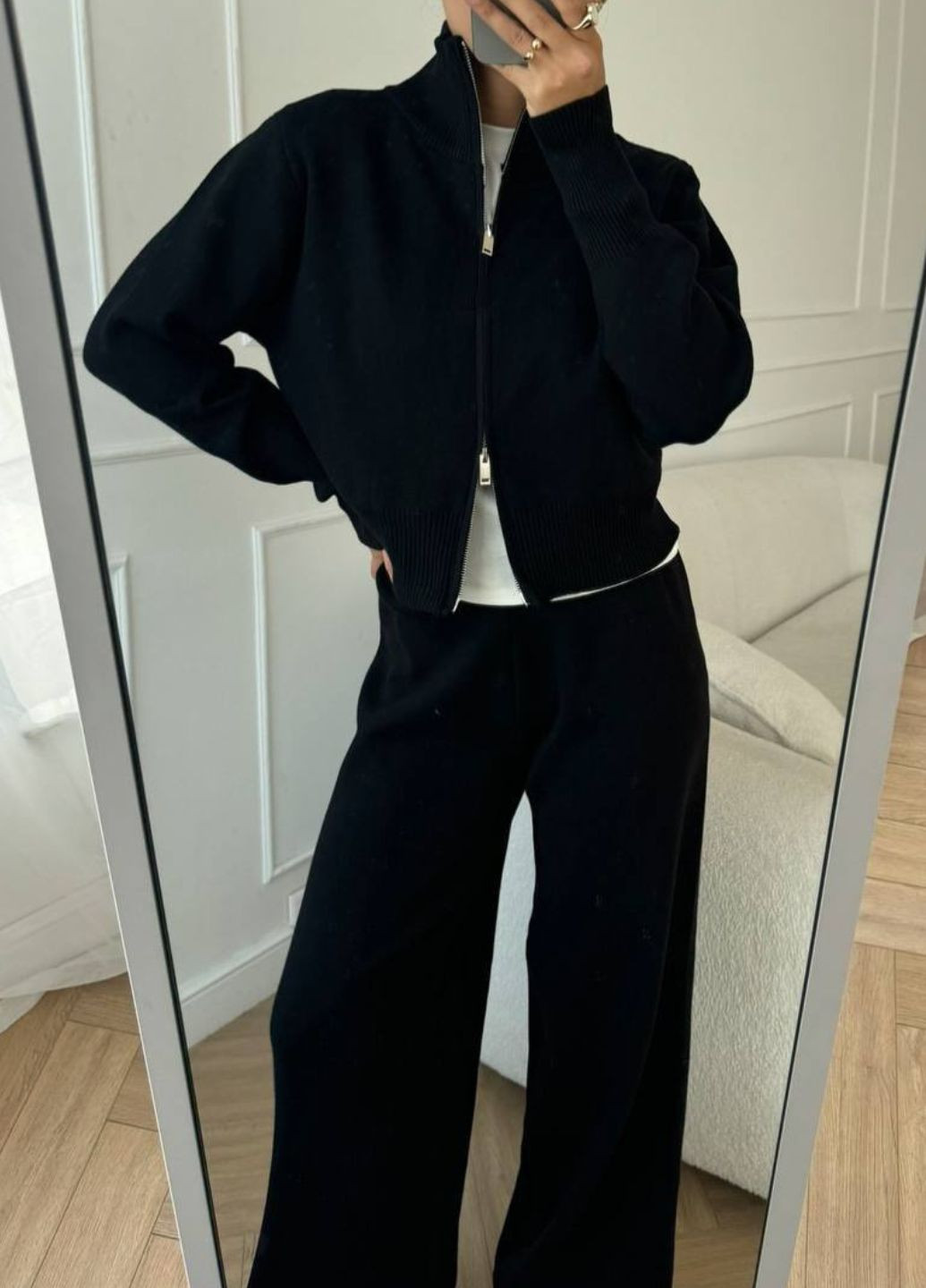 Базовый повседневный костюм двойка: кофта с вьющейся молнией + штаны палаццо Україна (328558922)