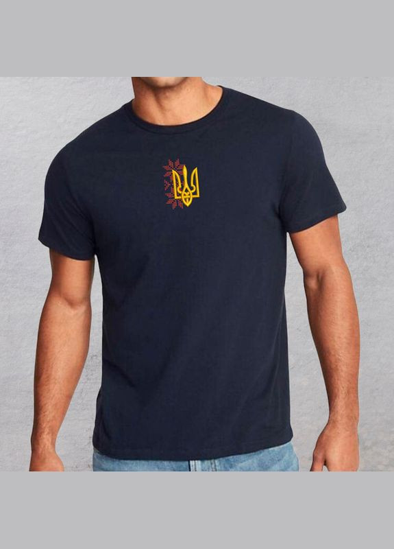 Черная футболка с вышивкой трезубца 01-5 мужская (227325-15-3) No Brand