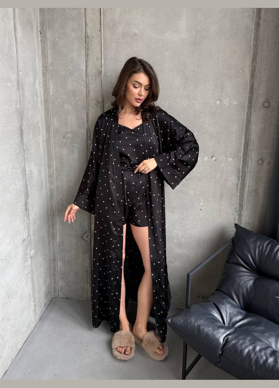 Черная всесезон женский комплект тройка в принт майка + шорты Style Point