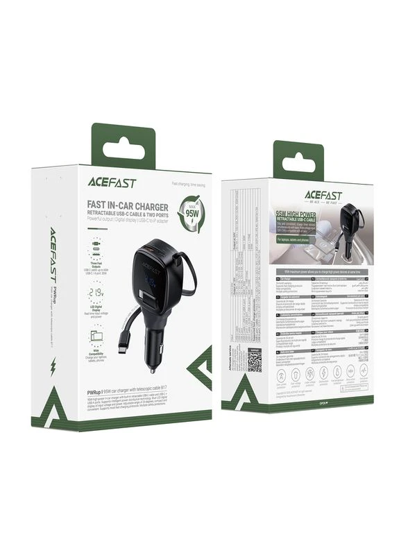 Автомобильное зарядное устройство 95W car charger with telescopic cable (6974316285946) Acefast B17 (378046166)