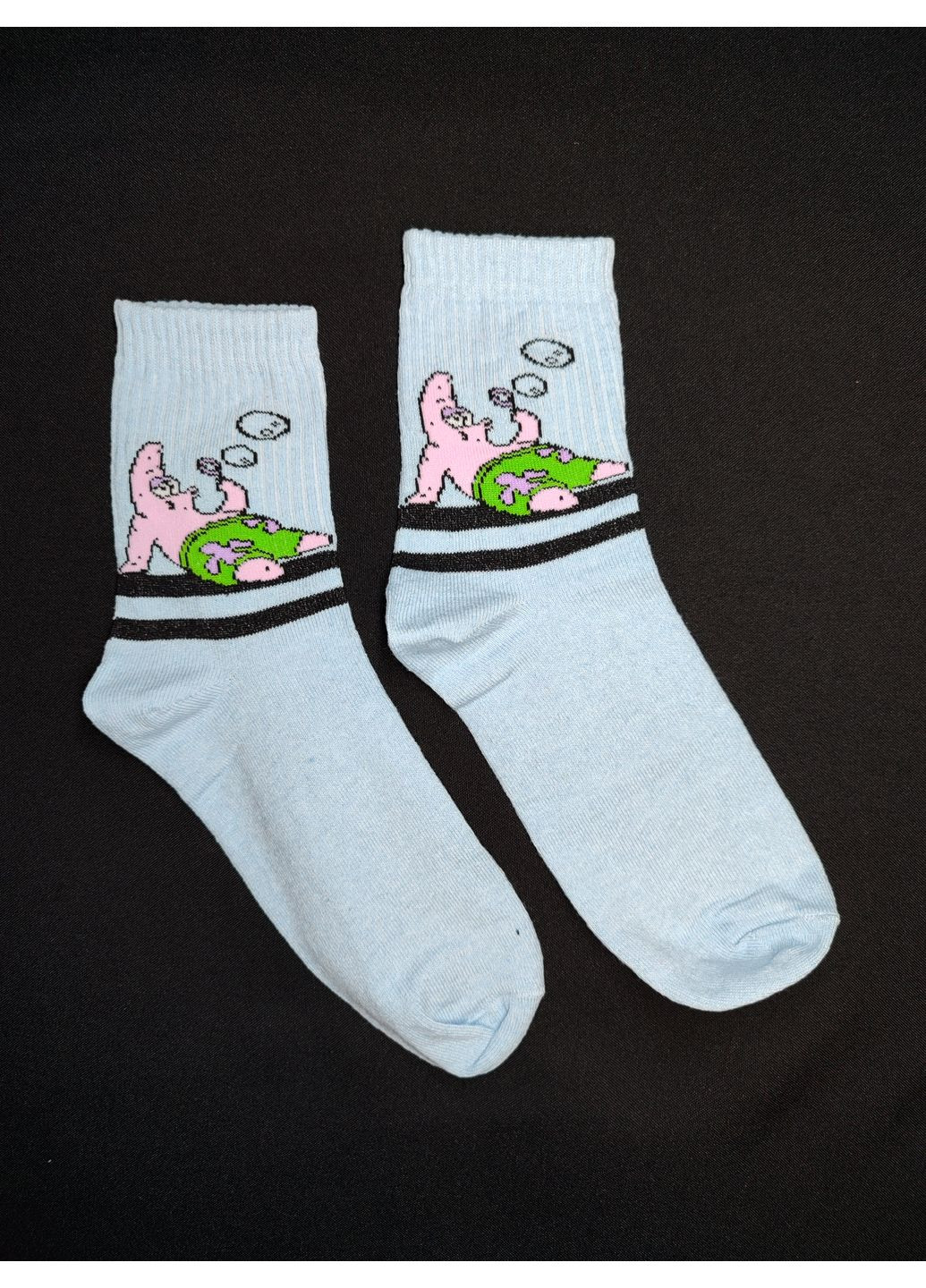 Синие модные синие высокие носки прикол с принтом патрик рисунки (361866181)