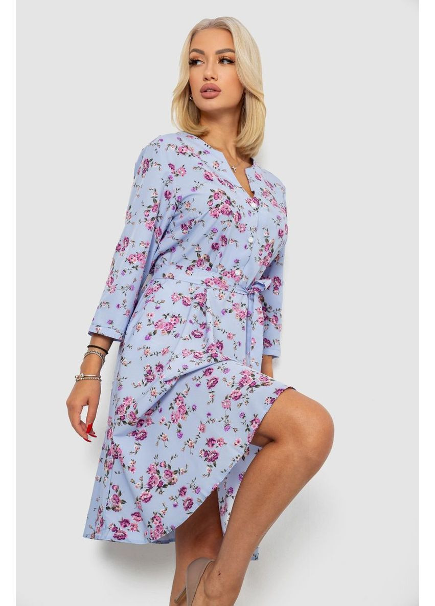 Голубое деловое платье софт с принтом, 230r0032-5 Ager