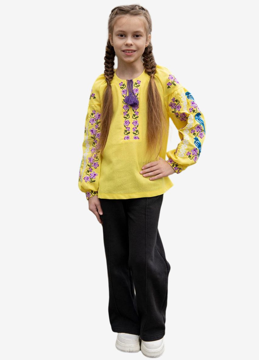 Жёлтая вышиванка для девочки лен желтая Україна лен (313104675)