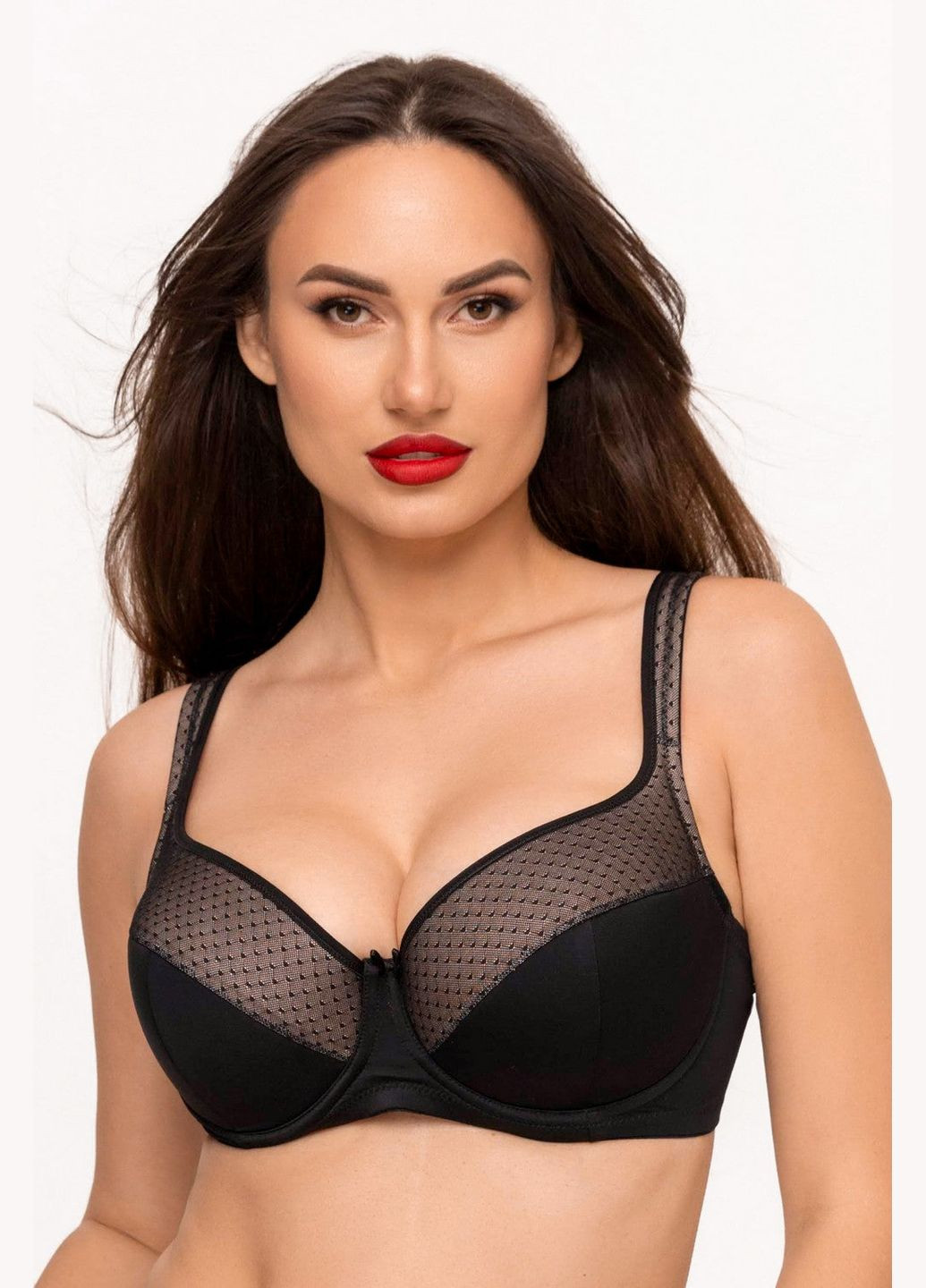 Чёрный брасьер бюстгальтер балконет с микросеткой Kalyna с косточками