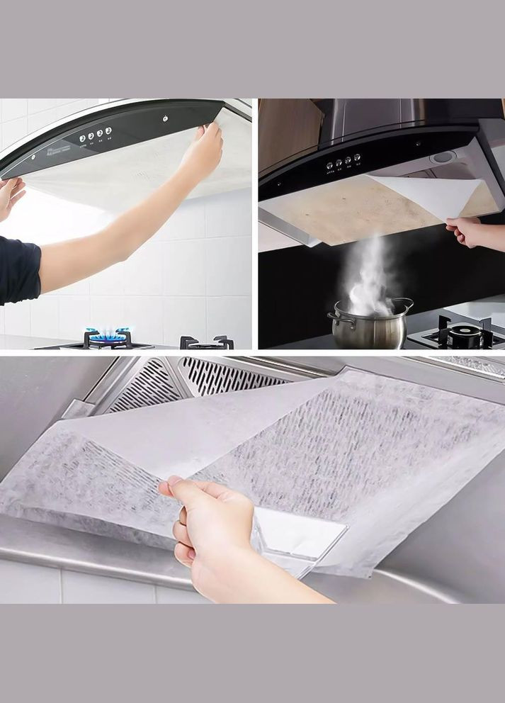 Універсальний набір жиропоглинаючих фільтрів для витяжки 42,5*47,5 см 12 шт та липучок 10 шт (OK0085) No Brand (317285955)