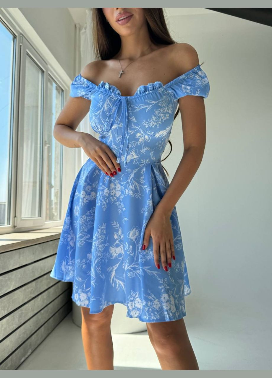 Блакитна повсякденний жіноча сукня з квітковим принтом Україна з квітковим принтом