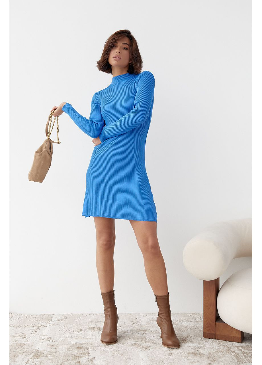 Синее повседневный базовое платье мини в рубчик силуэтная Byron однотонное