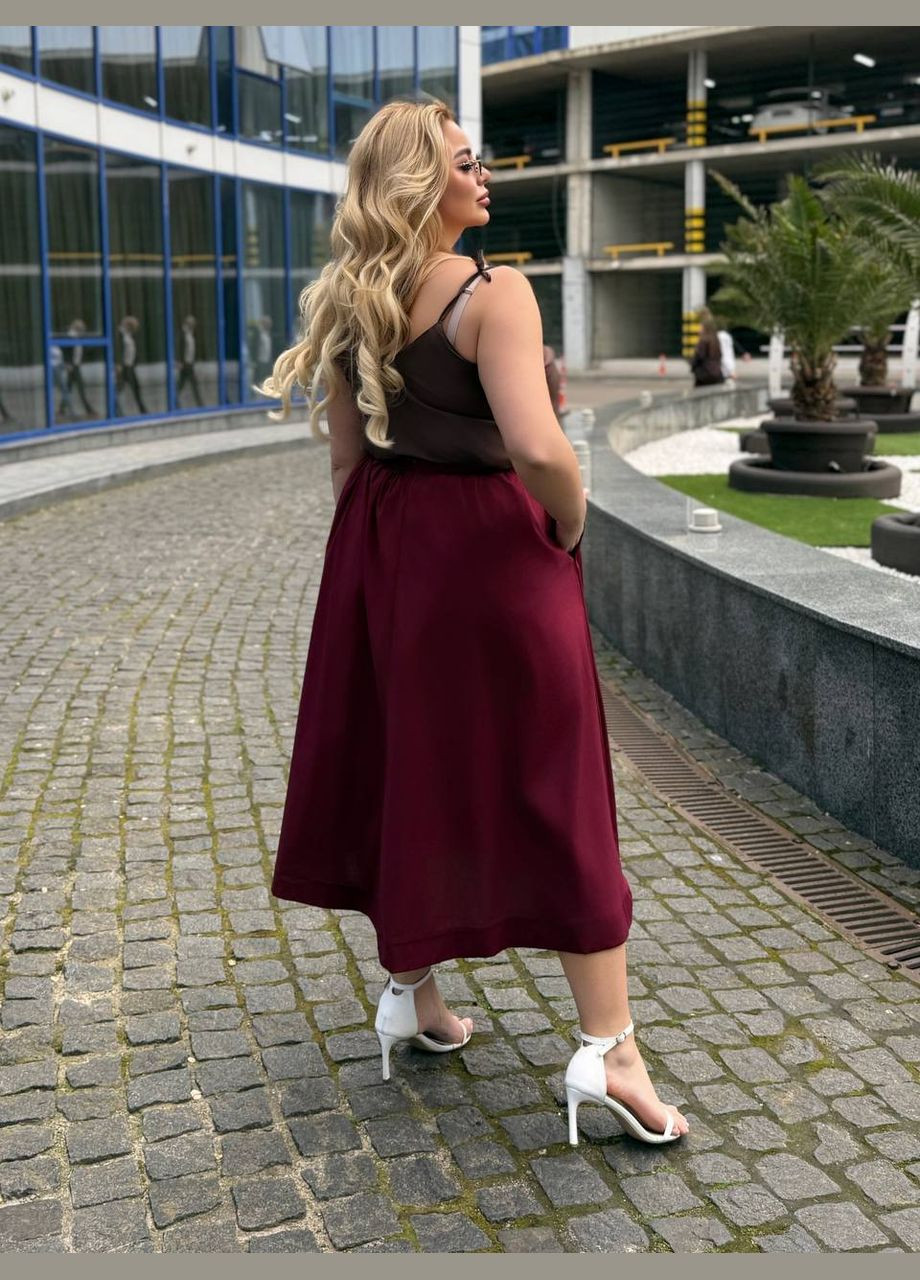 Бордовая офисная, повседневная, кэжуал однотонная юбка женская Style Point