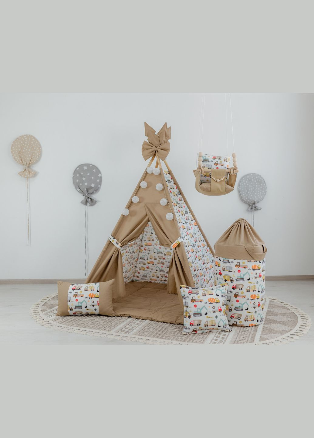 Вигвам для ребенка Машинки с матрасом + корзина для игрушек + подвесная качеля. Полный комплект! No Brand (316257346)