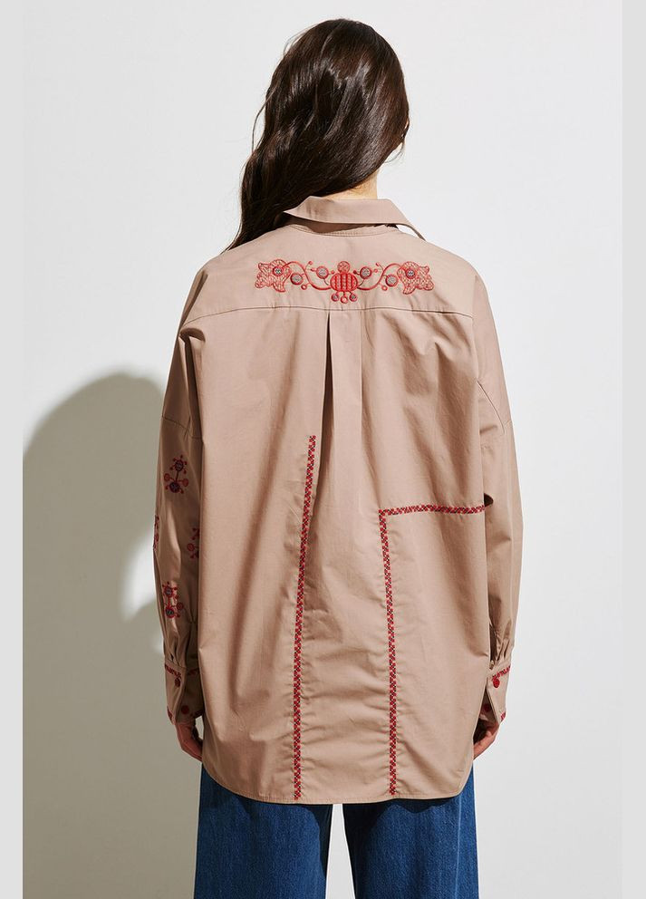 Жіноча сорочка бежева з вишивкою віршів MKRM4256-3 Modna KAZKA (336933816)