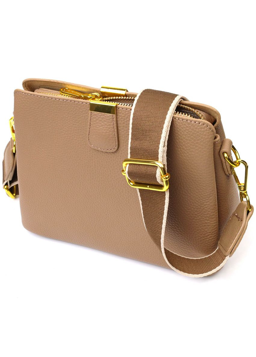 Сумка жіноча через плече на три відділення шкіряна 22106 Бежева Vintage (302008061)