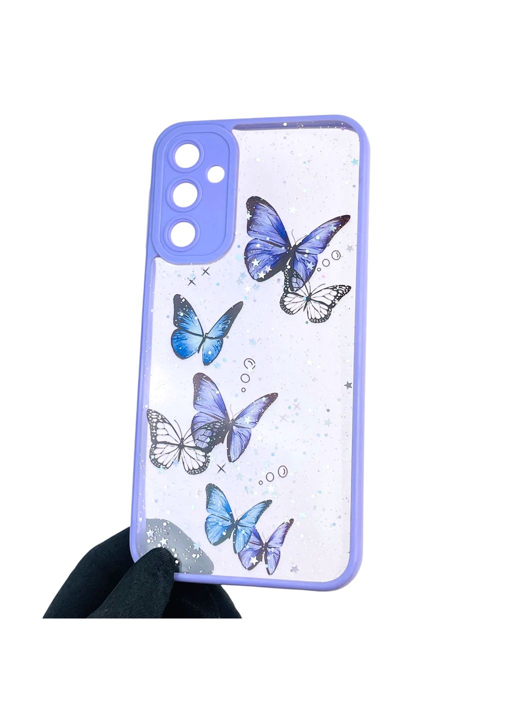 Чехол для Galaxy A24 (SM-A245F) с блёстками с бабочками на самсунг а24 сиреневый Samsung (366386539)