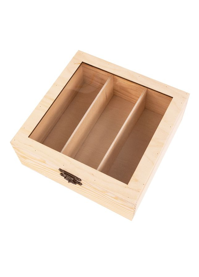 Ящик деревянный с замком и прозрачным верхом 3 секции 20х20х8см, Rosa Talent (362660561)