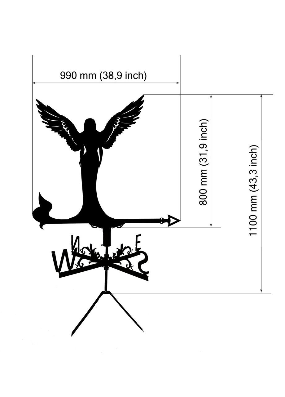Флюгер на дом Ангел, флюгер на крышу из металла 3 мм. No Brand (368896649)