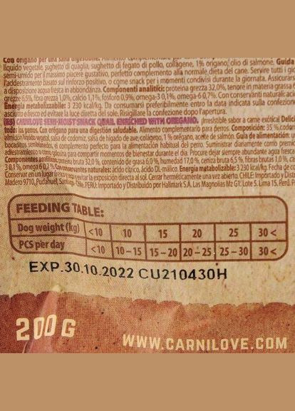 Ласощі Dog Semi Moist для собак, перепілка та орегано, 200 г (*) Carnilove (322589811)