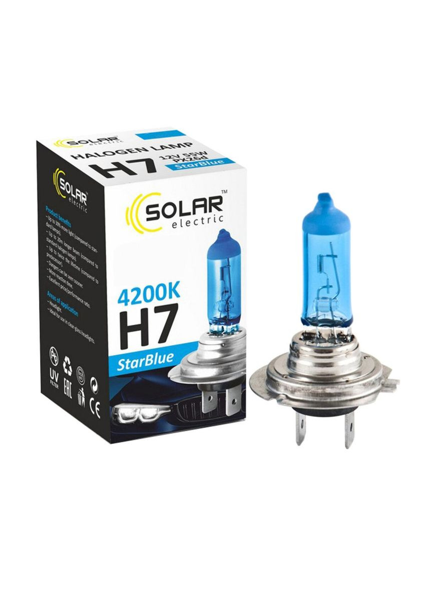 Галогенные лампы H7 12V 55W PX26d StarBlue 4200K набор 2 штуки Solar (279825781)