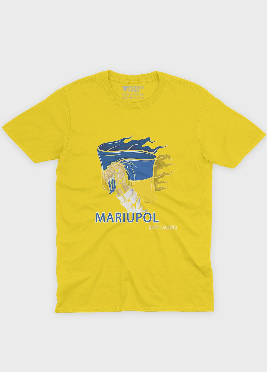 Жовта демісезонна футболка для дівчинки з патріотичним принтом маріуполь (ts001-3-sun-005-1-084-g) Modno