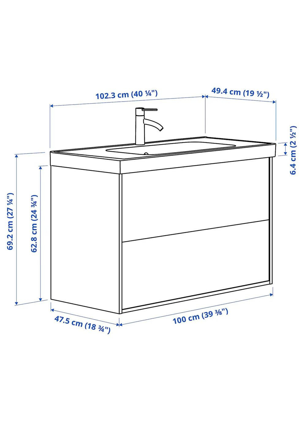Шкаф для мойки с выдвижными ящиками/мойкой/смесителем ИКЕА HAVBÄCK/ORRSJÖN 102х49х69 см (s59521324) IKEA (294908587)