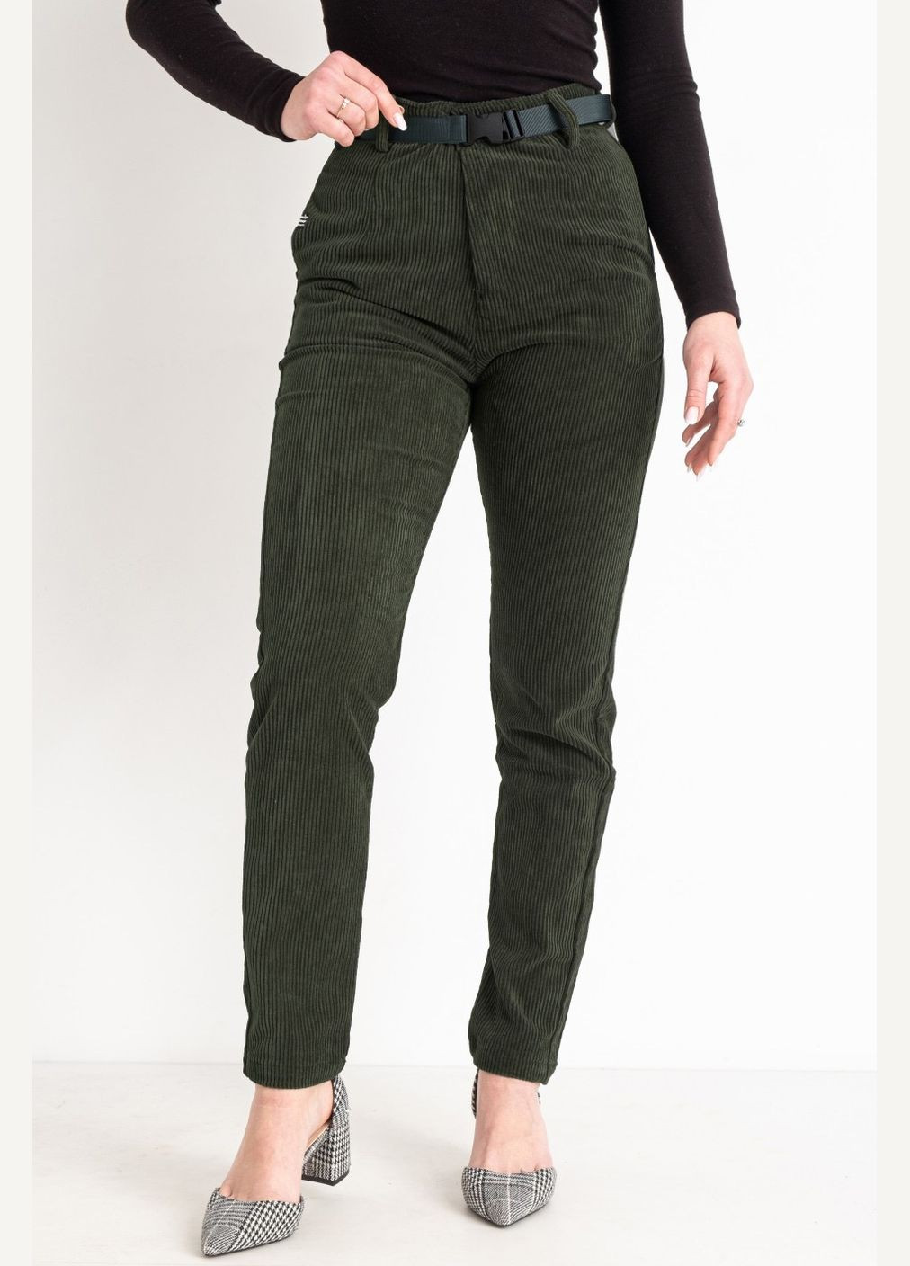 Штани жіночі вельвет зеленого кольору Let's Shop (289843219)