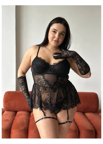 Жіночий еротичний костюм PLUS SIZE мереживний з гартерами / Жіночий сексуальний костюм спідньої білизни PLUS SIZE No Brand (397050204)