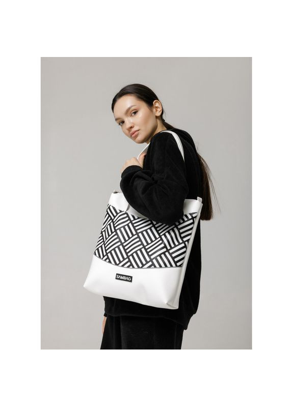 Сумка Shoper NOVA біла з принтом "StriQ" Sambag (329692810)