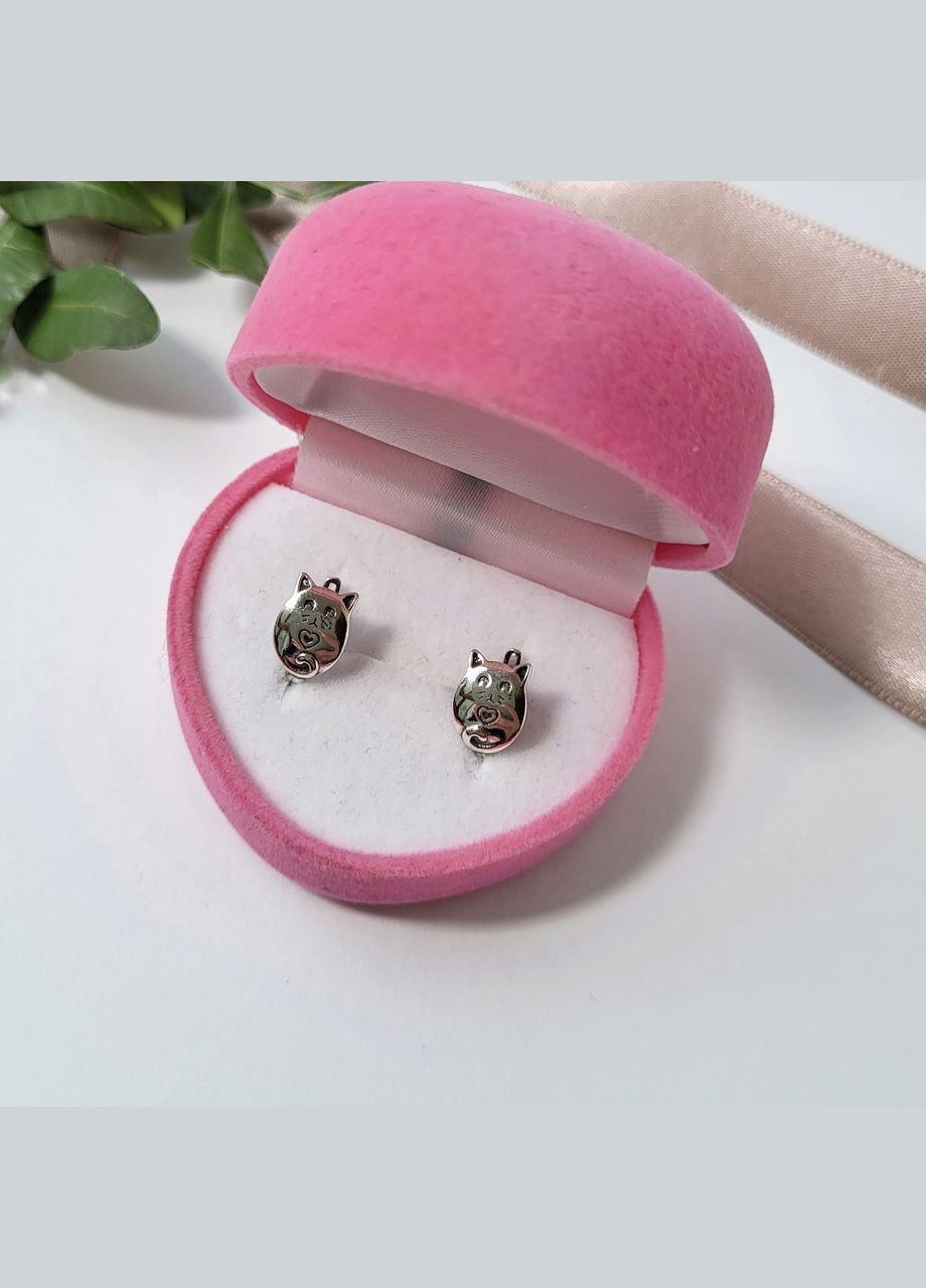 Срібні сережки дитячі сережки без каменів Котик срібло 925 проби Родоване арт 82836 1.24г No Brand (306743071)